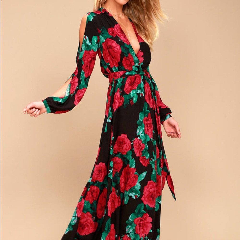 Lulu's Black and Red Floral Maxi Dress